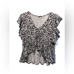 Altar’d State Small High-Low Babydoll White and Black Cheetah Print Blouse